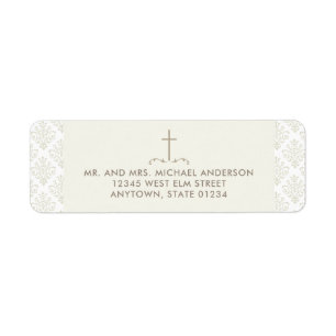 Étiquette Croix de crème ivoire avec motif Damas