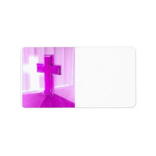 Étiquette Croix en bois, version pourpre, église de