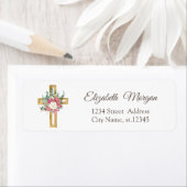 Étiquette Croix Florale d'or Première communion sainte (En situation)