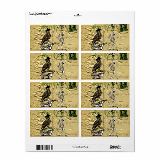 Étiquette Crow et squelette (Feuille entière)