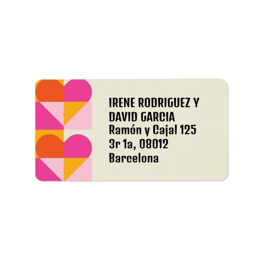 Étiquette Cuadrícula Corazón Naranja y Rosa (Devant)