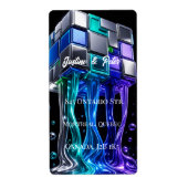 Étiquette Cube de puzzle chromé futuriste (Devant)