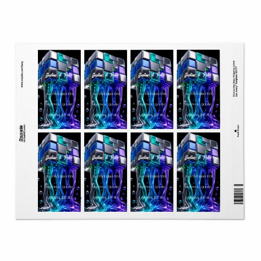 Étiquette Cube de puzzle chromé futuriste (Feuille entière)