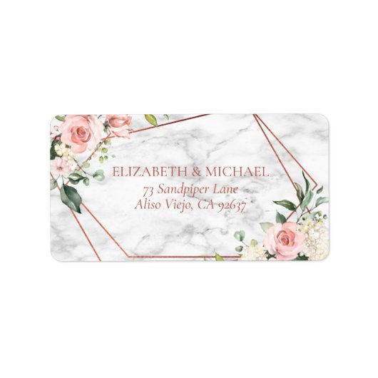 Étiquette Cuivre Géométrique Marbre rose Adresse Florale (Devant)