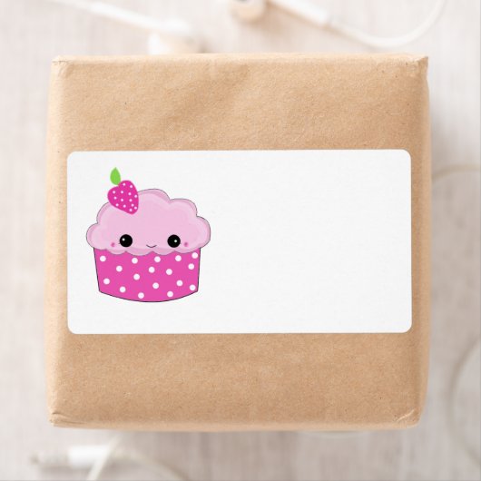 Étiquette Cupcake à visage rose (En situation)