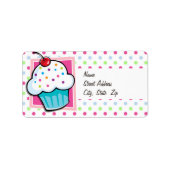 Étiquette Cupcake, Rose, Bleu, Vert, Pois (Devant)