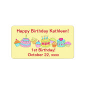 Étiquette Cupcakes Jaune /Cake Joyeux 1er anniversaire Perso (Devant)