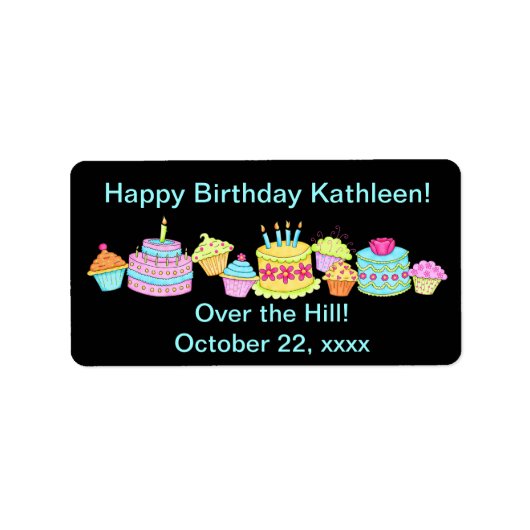 Étiquette Cupcakes noirs /Gâteau sur la colline Anniversaire (Devant)