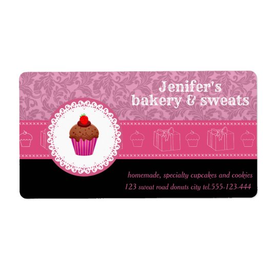 Étiquette cupcakes vintages et cookies damask rose (Devant)