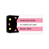 Étiquette Curieux chat noir | Tracées | Rose et blanc (Devant)