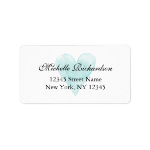 Étiquette Custom aqua blue watercolor heart address labels
