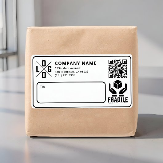 Étiquette Custom Business Logo QR code Fragile Warn Shipping