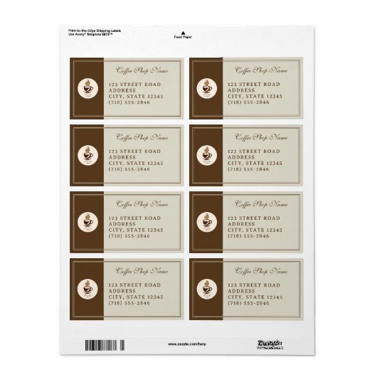 Étiquette Custom Coffee Shop Shipping Labels – Personalized  (Feuille entière)