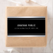 Étiquette Custom Faux Argent Noir Moderne Elégant Livraison (En situation)