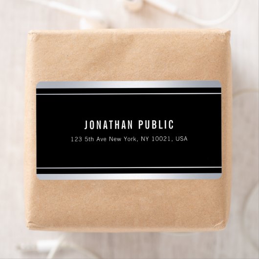 Étiquette Custom Faux Argent Noir Moderne Elégant Livraison (En situation)