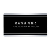 Étiquette Custom Faux Argent Noir Moderne Elégant Livraison (Devant)