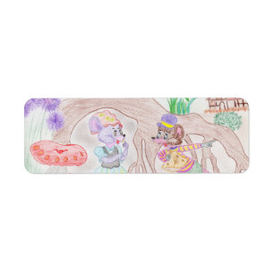 Étiquette Custom Kids Artwork, deux mignonnes souris, fleurs