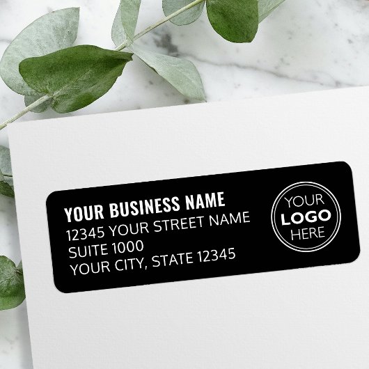 Étiquette Custom Logo Business Company Black Return Address