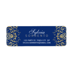 Étiquette CUSTOM vintage élégant filigree damask marine or