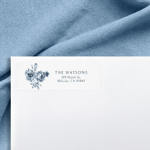 Étiquette Customisé Élégant gravé bleu floral