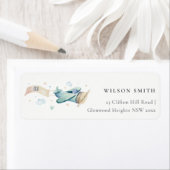 Étiquette Cute Aqua Green Blue Kid Plane Cloud Heart Adresse (En situation)