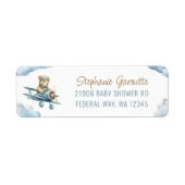 Étiquette Cute Bear Avion Blue Boy Adresse de retour (Devant)