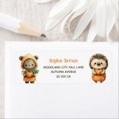 Étiquette Cute Bear& Hedgehog Woodland Fall Return Address  (En situation)