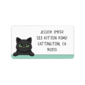Étiquette Cute Black Cat Peeking Mint Personalized (Devant)