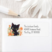 Étiquette Cute Black Kitten Kawaii Chibi (En situation)
