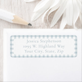 Étiquette Cute Blue Gingham Cottagecore Return Address Label