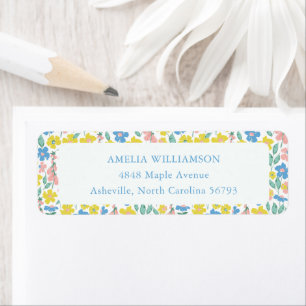 Étiquette Cute Blue Jaune Floral Custom Adresse de retour