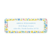 Étiquette Cute Blue Jaune Floral Custom Adresse de retour (Devant)