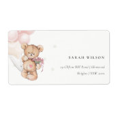 Étiquette Cute Blush Bear Balloon Floral Bunch Coeur (Devant)