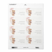 Étiquette Cute Blush Bear Balloon Floral Bunch Coeur (Feuille entière)