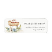 Étiquette Cute Boho Nursery Blue Floral Bassinet Adresse (Devant)