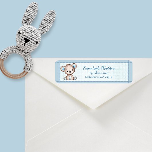 Étiquette Cute Brown Bear Boy Baby Shower Return Address