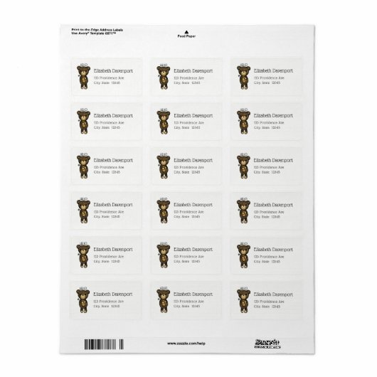 Étiquette Cute Brown Bear with Yellow Flower (Feuille entière)