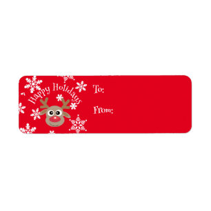 Étiquette Cute Cartoon Reindeer Snowflake Red Christmas Cade