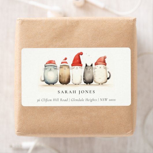 Étiquette Cute Cats Furry et brillante adresse de Noël (En situation)