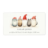 Étiquette Cute Cats Furry et brillante adresse de Noël (Devant)