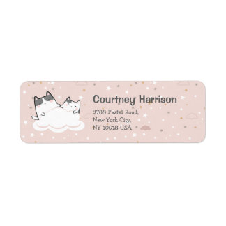 Étiquette Cute Cats Kawaii Pastel Pink Cloud Return Address