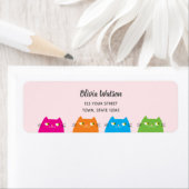 Étiquette Cute Cats Kawaii Rose Adresse de retour (En situation)