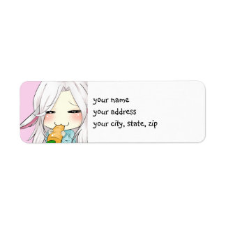 Étiquette Cute chibi fille avec des oreilles de lapin ret ét
