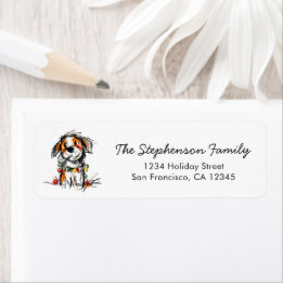 Étiquette Cute Christmas Dog Sketch Return Address