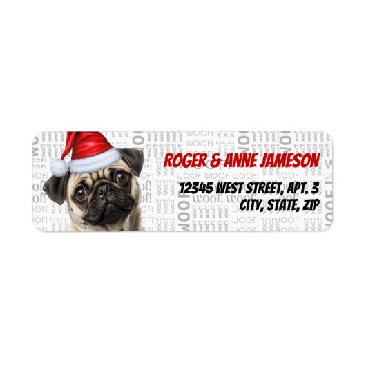 Étiquette Cute Christmas Pug Dog Return Address (Devant)