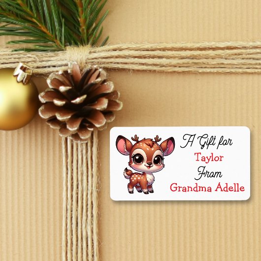 Étiquette Cute Christmas Reindeer Personalized to and from