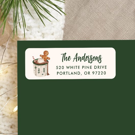 Étiquette Cute Cookies and Cocoa Holiday Return Address