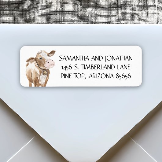 Étiquette Cute Cow Barnyard Russe Aquarelle Ouest