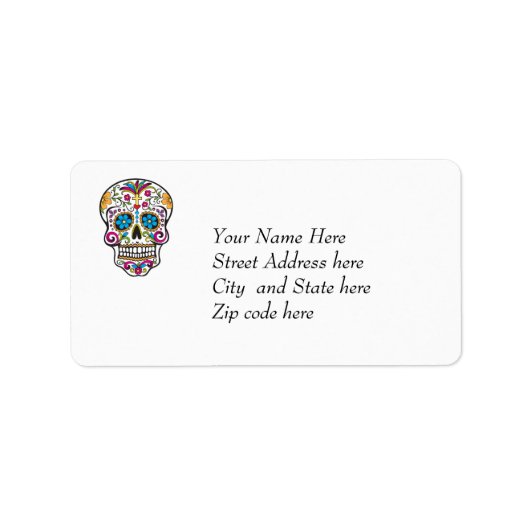 Étiquette Cute crâne de sucre Joyeux Jour des Morts (Devant)