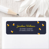 Étiquette Cute Dark Blue Halloween Candy Corn Adresse (En situation)